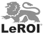 A gray silhouette of a lion stands above the bold, black text LeROI on a white background.
